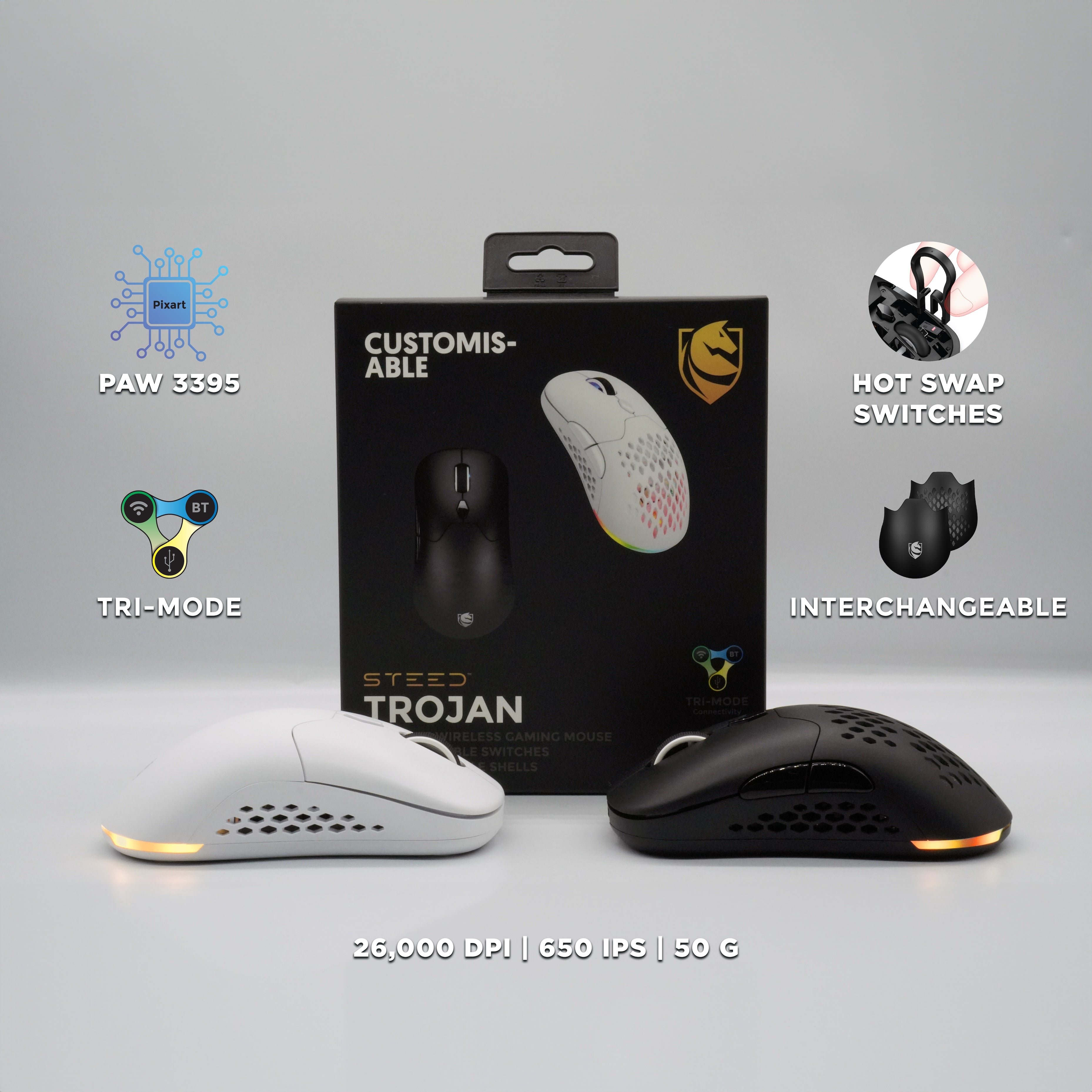 TROJAN Customisable TRI-Mode Gaming Mouse