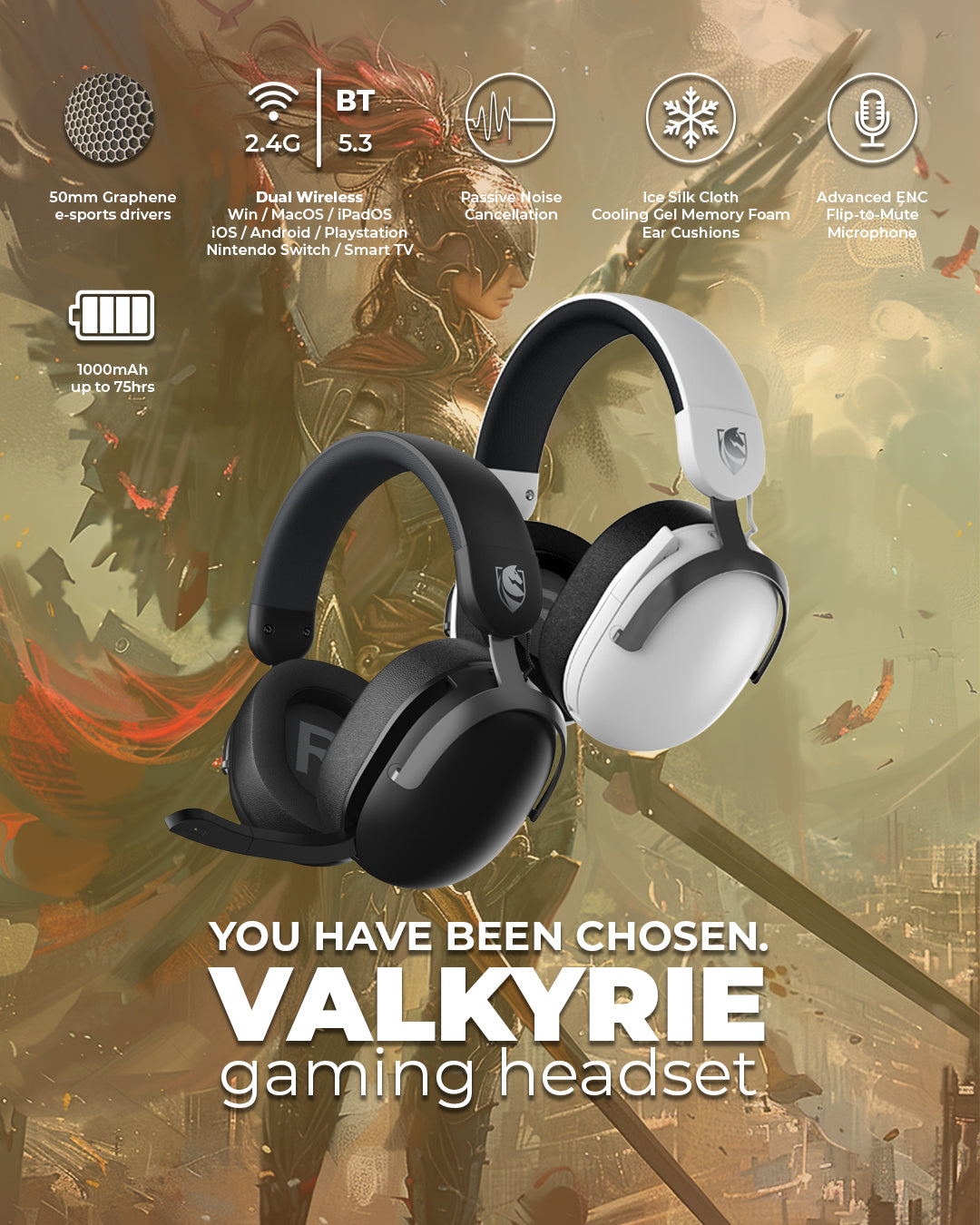 Valkyrie Wireless Low-Latency Gaming Headset (Pre-Order: ETA End Mar)